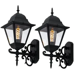 2er Set Fassaden Alu Glas Wand Leuchten schwarz Antik Stil Veranda Außen Lampen IP44 Beleuchtung Garten Hof Weg Terrasse