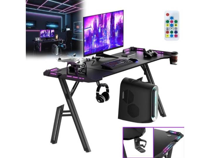 Table de jeu - XMTECH - XMTECH - Éclairage LED RVB personnalisable - Surface en forme d'onde - Jambes en A acier