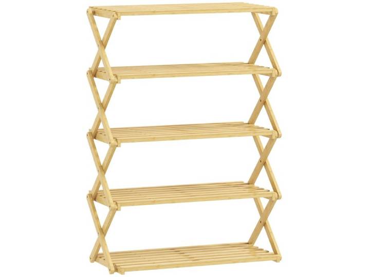 FSX Support pliable pour chaussures à 5 niveaux prêt à l'emploi en bambou 60x29x88 cm couleur bois