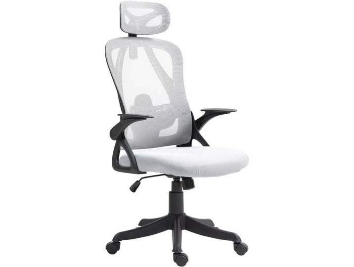 Fauteuil de bureau mecanisme de bascule soutien lombaire et appui tête en tissu gris 10_0007106