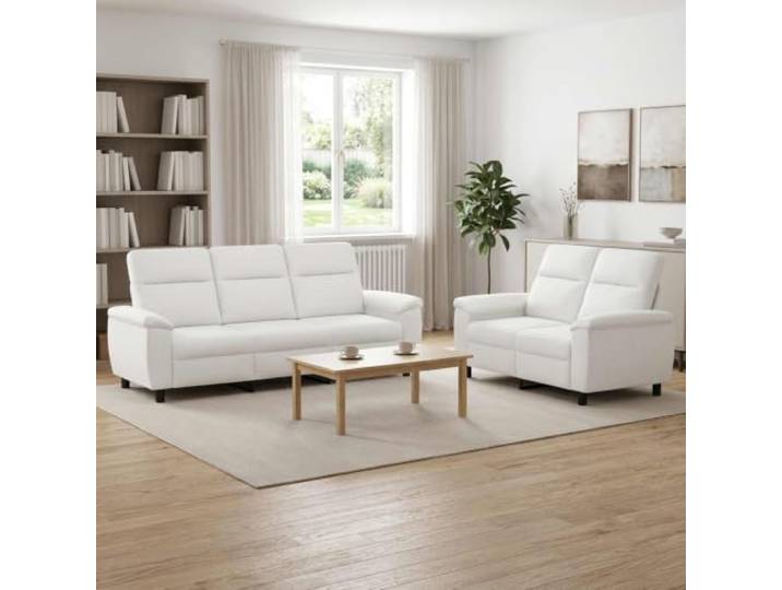 Sofa-Set 2 pcs Weiß Stoff Metallrahmen,Kissenrücken,konische Kunststoffbeine,100% Polyester,trockenes Tuch