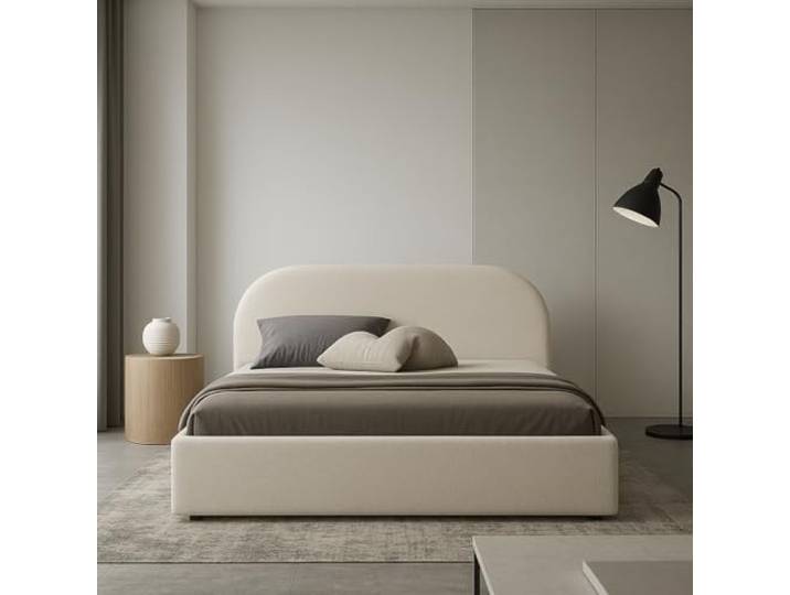 Sofello Moon Polsterbett mit Lattenrost aus Holz mit AUFHEBEN 90x200 120x200 140x200 160x200 180x200 200x200 (Quelle 05 - beige, 120x200)