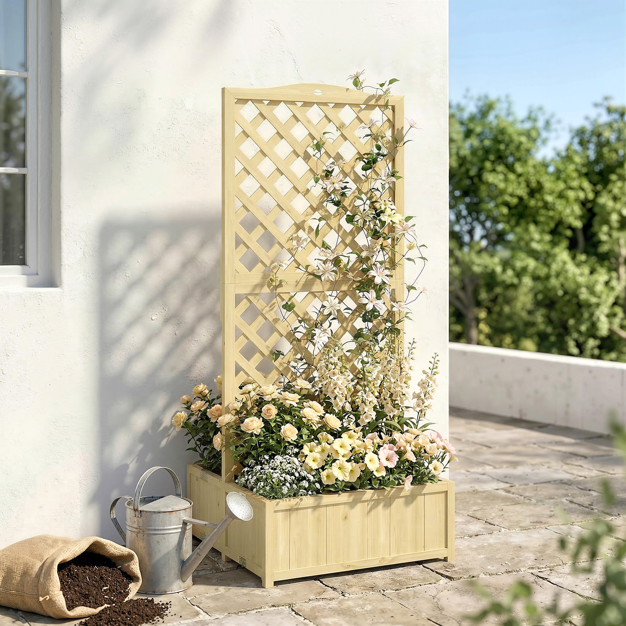 Outsunny Fioriera con traliccio pieghevole per rampicanti, 73x70x170 cm, Legno naturale   Aosom Italy