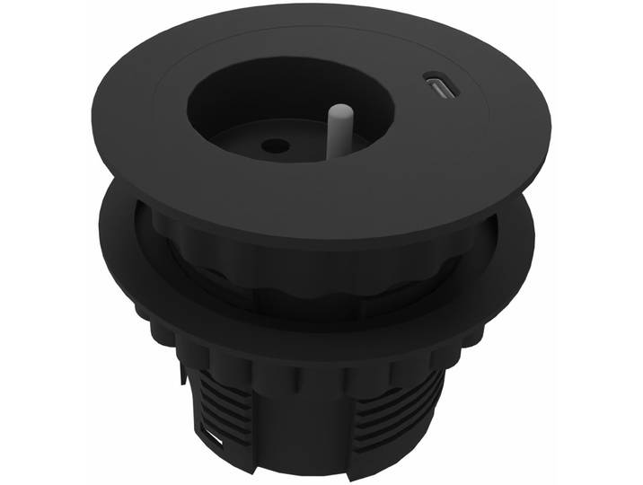 Obturateur électrifié diamètre 80 cm pour bureau avec prise secteur + prise USB-C (5 V) de chargement - Noir