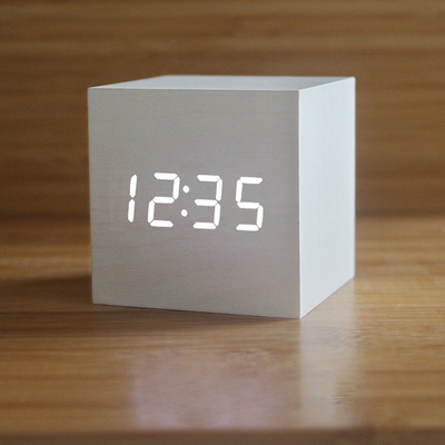 Sleek & Stylish Wooden Cube Clock Black Blue Light