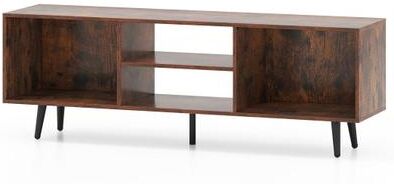 Costway 47.5 Inches TV Stand for 55-Inch TV with Compartments and Metal Legs-Rustic Brown