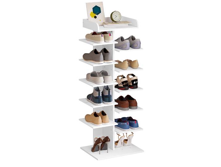 WOLTU Meuble à chaussures blanc à 12 niveaux, étagère à chaussures peu encombrante, rangement pour chaussures en bois d'ingénierie, organisateur de chaussures pour couloir et salon