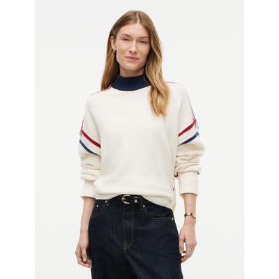 Strickpullover TOMMY HILFIGER "RWB MK-NK RLX FIT SWT", Damen, Gr. L (42/44), weiß (ivory petal), Strick, Obermaterial: 100% Wolle, gemustert, relaxed fit normal, Rundhals, Pullover Strickpullover, aus Wolle, relaxed fit