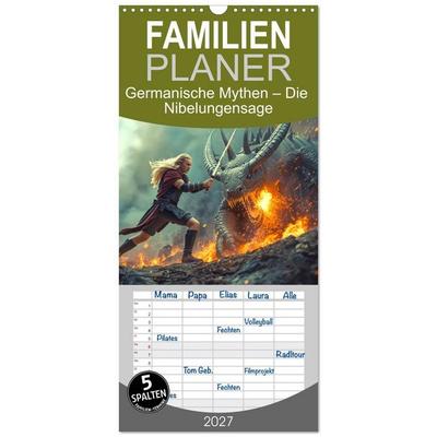 Familienplaner 2027 - Germanische Mythen – Die Nibelungensage mit 5 Spalten (Wandkalender, 21 x 45 cm) CALVENDO