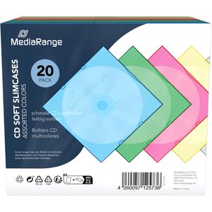 MediaRange CD-Hüllen BOX37, 129 x 125 mm, Slim Case, transparent-bunt, für je 1 Disc, 20 Stück