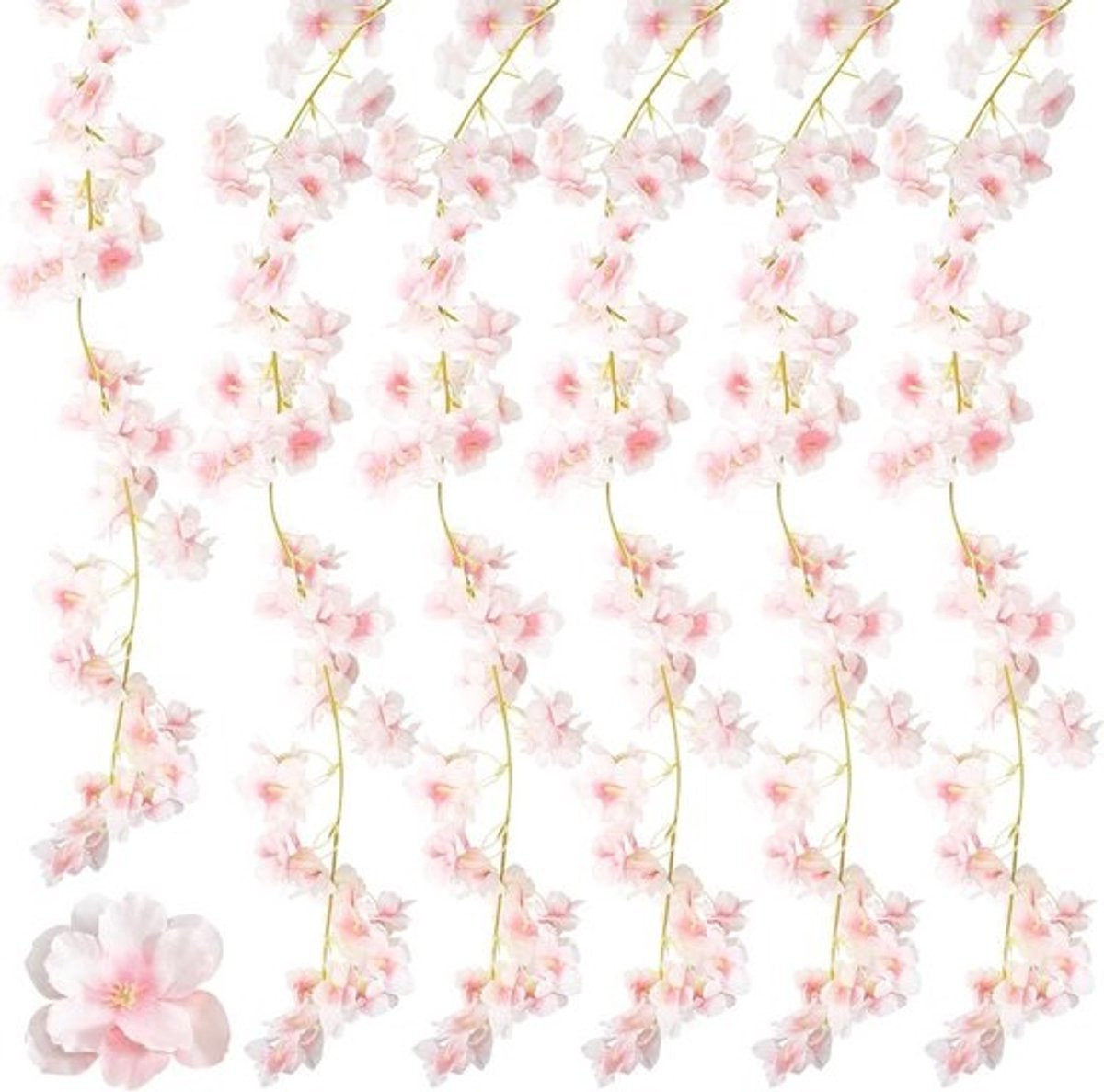 Spring Decoratie Kunstbloemen Slinger Kersenbloesem Lichtroze voor Volwassenen 6 Stuks Hangend