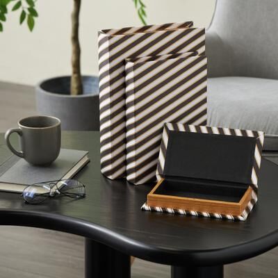 ARCILLA ELEMENTAL Multi Colored Faux Leather Faux Book Storage Decorative Box with Geometric Patterns (Set of 3)