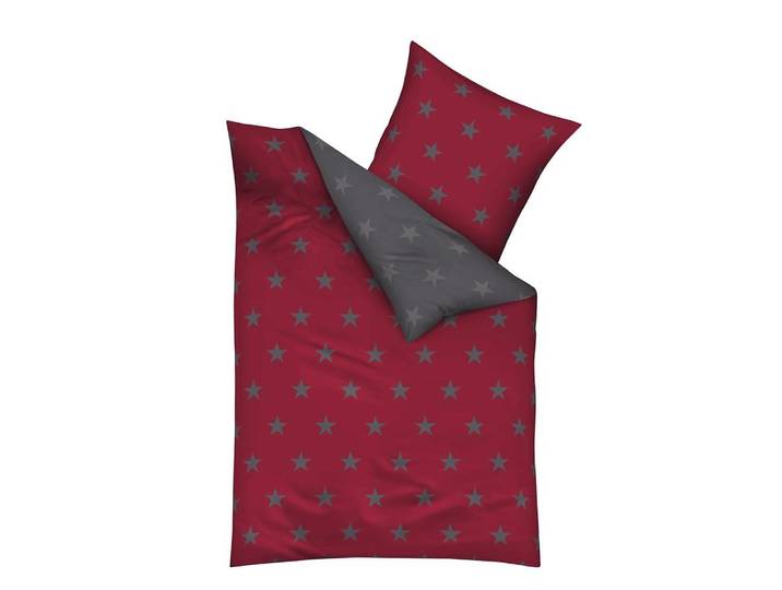 Wendebettwäsche KAEPPEL Stars , rot (rubin), B/L: 200cm x 200cm, 1 Stk., 2 Stk., Feinbiber, B/L: 80cm x 80cm, 3 Stk., Feinbiber, Obermaterial: 100% Baumwolle, Bettwäsche, Wendebettwäsche, mit Sternen