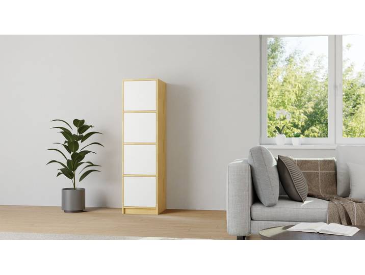 50 cm tiefes Regal mit weißen Türen Buche Natur geölt