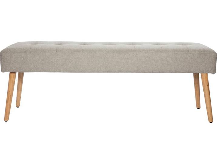 Banc scandinave capitonné en tissu effet velours texturé gris clair et bois clair L130 cm GUESTA