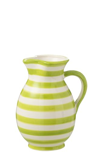J-Line kruik Granada Stripes keramiek wit/groen medium
