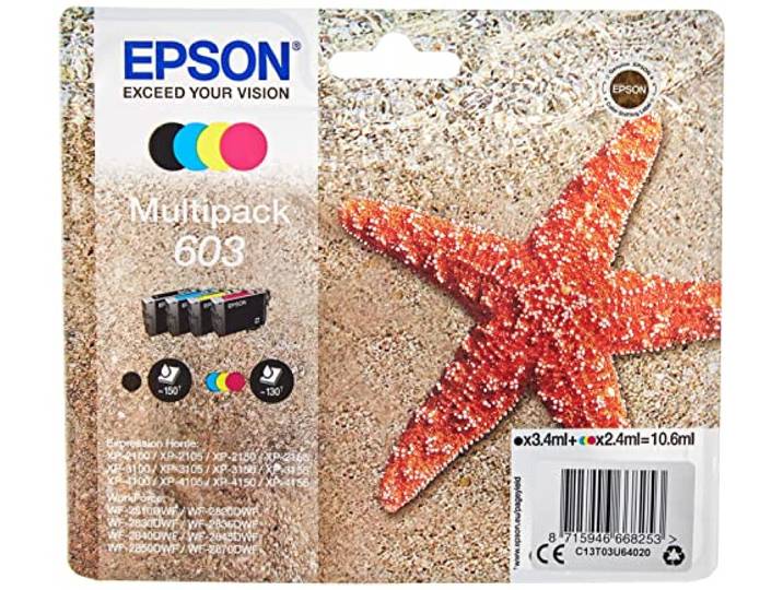 Epson Multipack 603 Etoile de Mer\, Cartouches d'encre d'origine\, 4 couleurs : Noir\, Cyan\, Magenta\, Jaune\, XP-2100 XP-2150 XP-3100 XP-3150 XP-4100 XP-4150 WF-2810DWF WF-2820 WF-2840 WF-2850DWF WF-2870