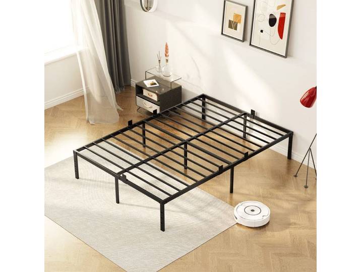 Sommier Métal 160x200CM - Noir - 2 places - 14 Lattes - Pieds carrée- Montage facile