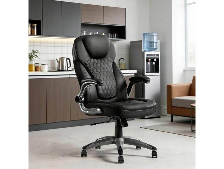 Chaise de bureau fauteuil de direction dossier haut noir réglable à roulettes PU et maille 150 kg Grjofek