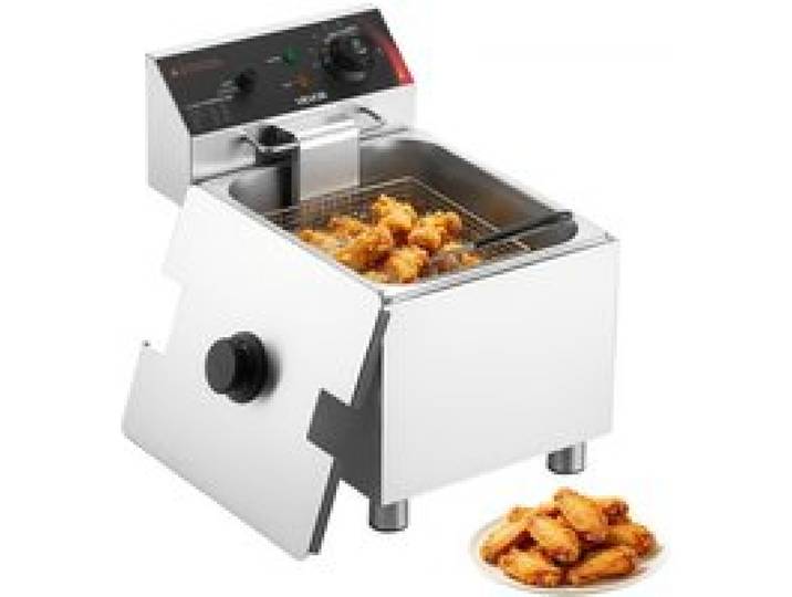 VEVOR Gewerbliche Elektrische 1-Becken-Fritteuse 7,5 L Ölfassungsvermöge, 2500 W Edelstahl-Tischfritteuse mit Frittierkorb, Deckel, Temperaturregelung und Verstellbaren Füßen, für Restaurant, Imbiss