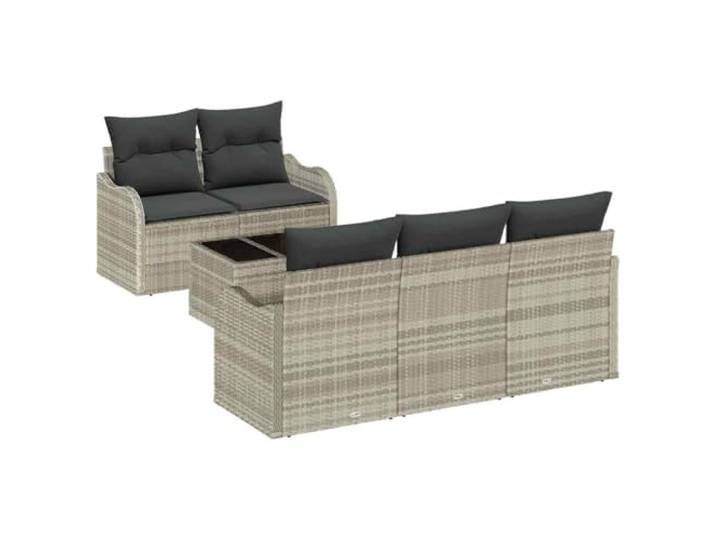 PUGYNBK Polyratan Hellgrau Sofa 5er Set Glastisch Modul, pulverbeschichteter Stahl, Mittelsitz, 4 Arme Sofa, Gartenterrasse