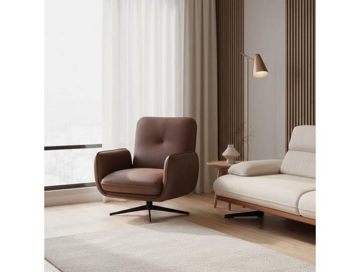 Xlmoebel Loungesessel Moderner Loungesessel aus braunem Kunstleder mit Metallgestell (1-St., Loungesessel), Made in Europa