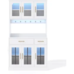 STILVORA Küchen-Anrichte MDF Weiß mit LED, 6 Türen, 2 Schubladen, verstellbare Böden