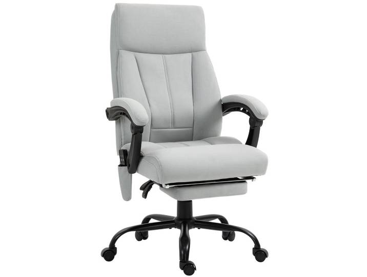 Vinsetto Bürostuhl mit Vibrationsmassage, Ergonomisch Schreibtischstuhl mit Liegefunktion, Hellgrau, Kunststoff, 74x119x65 cm, Büromöbel, Bürostühle, Drehstühle