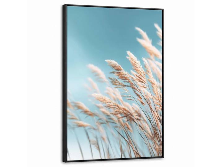 MuchoWow Leinwand Bilder mit Rahmen - Ziergras - Wind - Hellbraun - 60x90, Hellblau, Rechteckig, 60x90 cm, gerahmt, Bilder & Rahmen, Bilder, Leinwandbilder