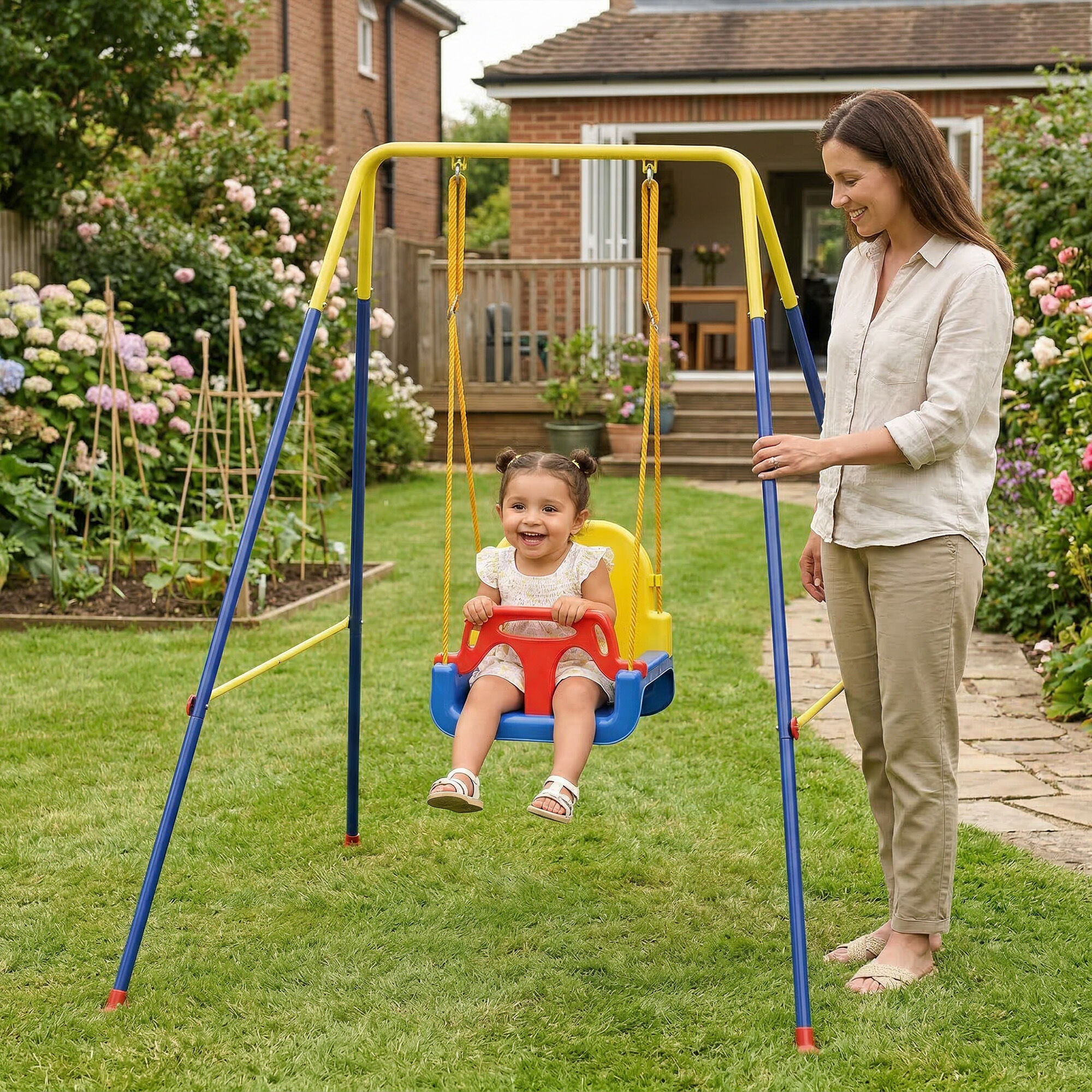 Altro Altalena Da Giardino Per Bambini Regolabile Con Schienale E Barriera, In Acciaio E Pp, 128x155x157 Cm, Blu