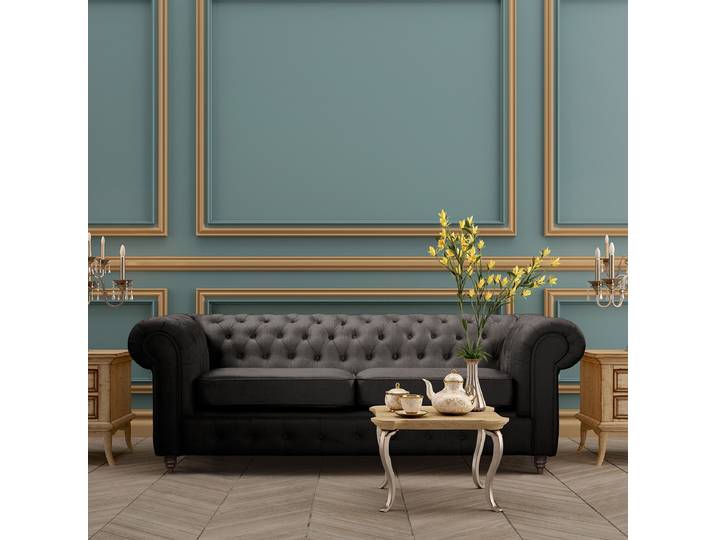 Sofa Schwarz Microfaser Valeria 218cm Gleichschenklig Keine Funktion Glamour
