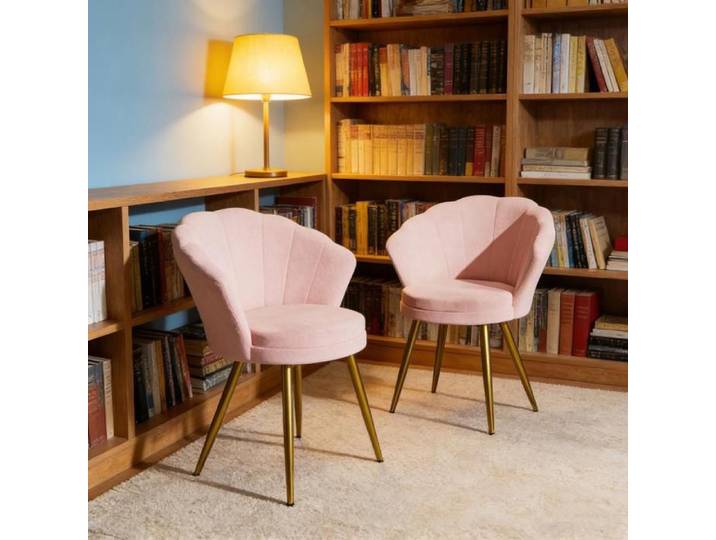 SUPFINE Lot de 2 Chaises Coiffeuse Fauteuils Coquillage Velours avec Pieds en Métal Fauteuil Lecture Tabouret Coiffeuse Rose