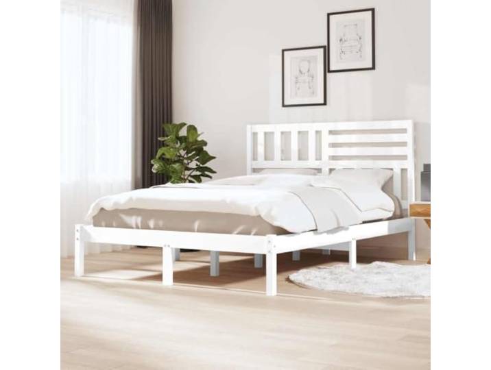 KGHFDVB Bett Weiß 120 x 200 cm aus Kiefer-Massivholz Massives Kiefernholz, mit Kopfteil, fürs Schlafzimmer, passend für Matratze 120 x 200 cm