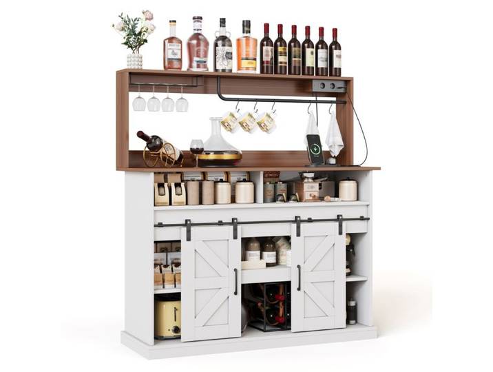 Buffet rustique 120 cm pour cuisine/salon bar à café 2x AC + 2x USB portes coulissantes rangements