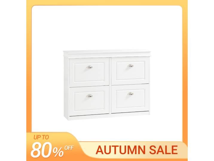 SoBuy FSR79 Meuble à chaussures avec 4 portes battantes, meuble à chaussures étroit avec 8 étagères, étagère à chaussures réglable pour couloir, 105x82x24