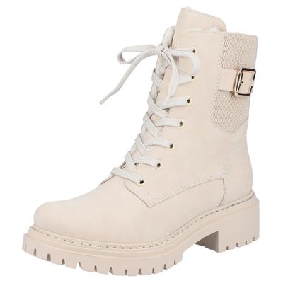 Winterstiefelette RIEKER, Damen, Gr. 38, beige, Lederimitat, Textil, Schuhe Winterstiefelette, Schnürstiefelette, Schnürboots, Profilsohle mit Stretch am Schaft