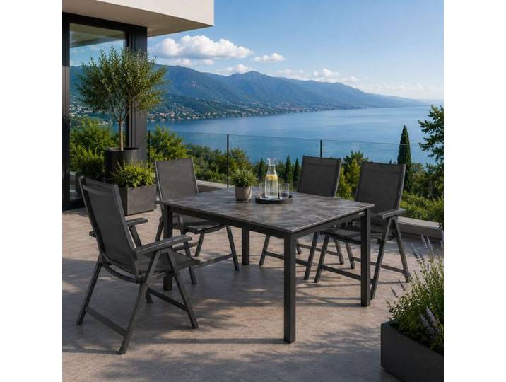 Kettler Basic Plus Gartenmöbel-Set M (4 Plätze) Tisch 160x90cm Dunkelgrau