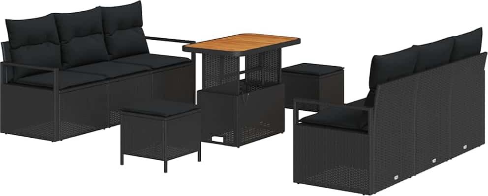 Garten-Sofa-Set mit Speicher 9 pcs Schwarz Poly Rattan