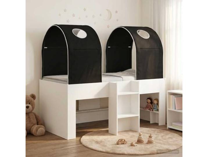 RJPLMFV Bett, 3-teilig, Weiß, Schwarz, Holz, Technik Modernes Design, einfache Montage, langlebig, stabiler Komfort, Verwendung im Innenbereich