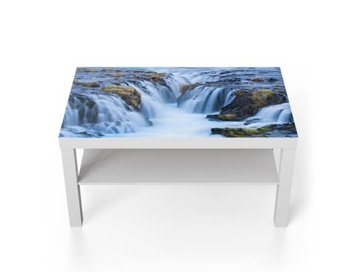 DEQORI Glastisch weiß groß 90x50 cm Motiv Flüsternde Fluten ausgefallener Beistelltisch aus Glas Hochglanz Couchtisch fürs Wohnzimmer moderner Couch Tisch mit Design