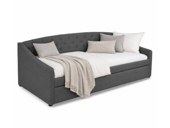 Homestyle4u Schlafsofa 90x200 mit Bettkasten, Ausziehbar, Polster Grau Polsterbett 90x200 mit Bettkasten, Ausziehbar, Grau mit 2 Liegeflächen , Tagesbett ideal für Jugend- und Gästezimmer