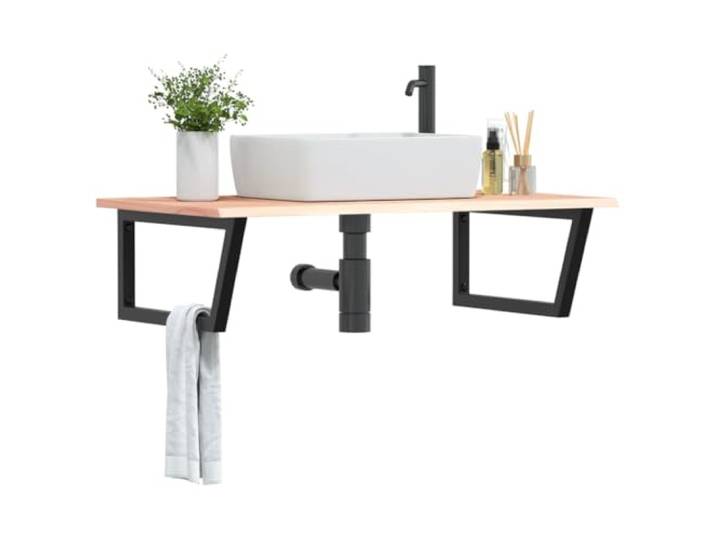 VGLQNRPT Waschtischplatte Eiche Massivholz, Konsole Wandbefestigung Stabile Stahl-Halterung, Trapez-Design, Vielseitiger Stauraum