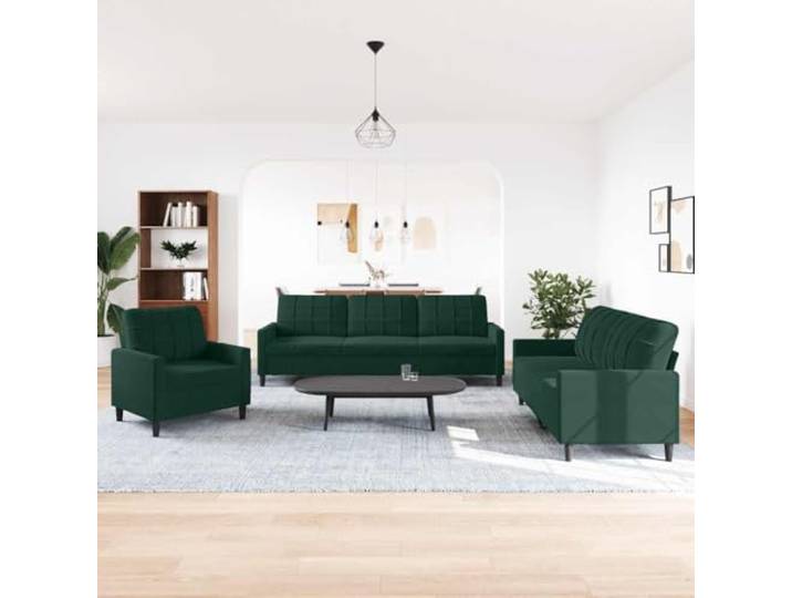KTHLBRH 3-teiliges Sofa-Set aus Samt, dunkelgrün Gestell aus Metall, Füllung aus Schaumstoff, 1 Sofa, 1 2-Sitzer-Sofa, 1 3-Sitzer-Sofa