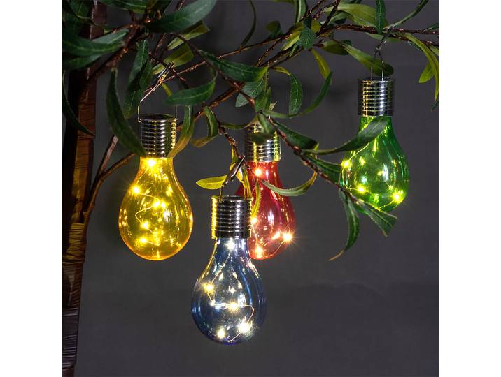 Solar-LED-Lampe in Glühbirnen-Form, 4er-Set, bunt, Ø 7,5 x H 15 cm