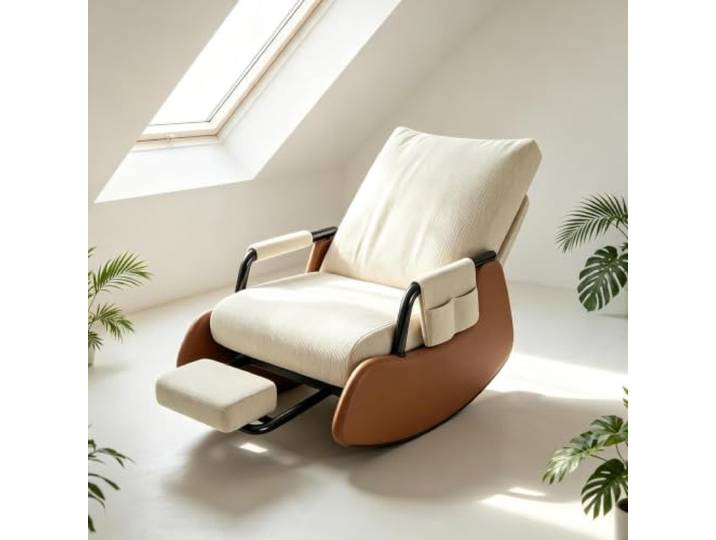 kumamart Schaukelstuhl Wohnzimmer mit Breiter 60cm Sitzfläche Ergonomischer Schaukelstuhl mit ausziehbarer Fußstütze und Seitentasche für tägliche Entspannung.