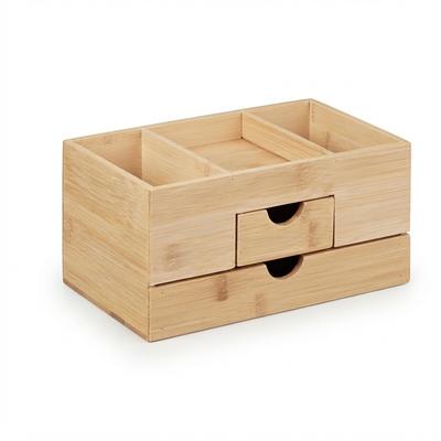 Relaxdays Schreibtisch Organizer, 2 Schubladen, 3 Fächer, aus Bambus, HxBxT: 12 x 24 x 14,5 cm, Büroorganizer, natur
