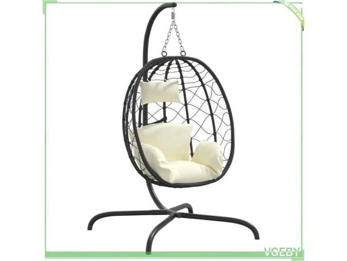 Fauteuil suspendu œuf - FAFEICY - 360046 - Rotin PE résistant - Acier thermolaqué - Coussin blanc crème