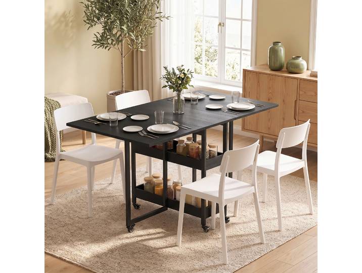 HOMCOM Table à Manger Pliante Industrielle 4 Pers. Métal Noir