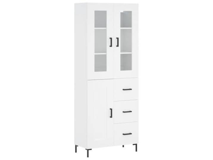 Roanoer Highboard Weiß 69,5x34x180 cm Mehrzweckschrank mit Glas Eleganter Wohnzimmerschrank aus Holzwerkstoff mit stabiler Konstruktion, Glas-Elementen und praktischen Metallfüßen.