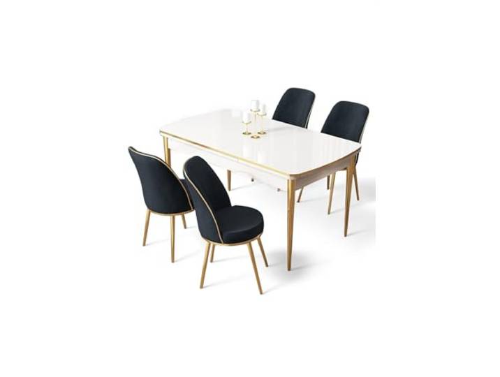 Hanah Home Modern Extendable Dining Table & Chairs Set (5 Pieces) - 100% MDF, Metal Legs, White/Gold/Anthracite, Perfect for Stylish Dining Spaces